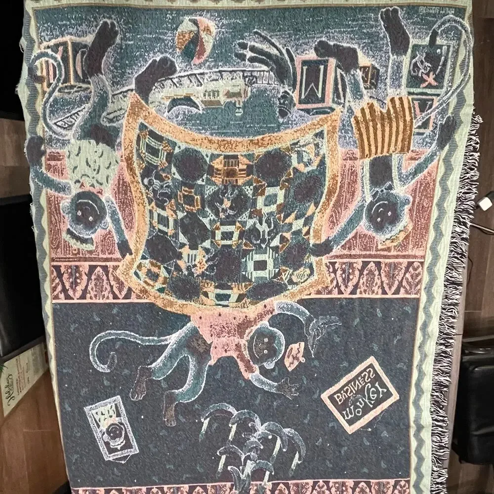 VTG Monkey Business Tapestry Bananas‎ Debbie Mumm Quilt Woven Nursery Decor Kids